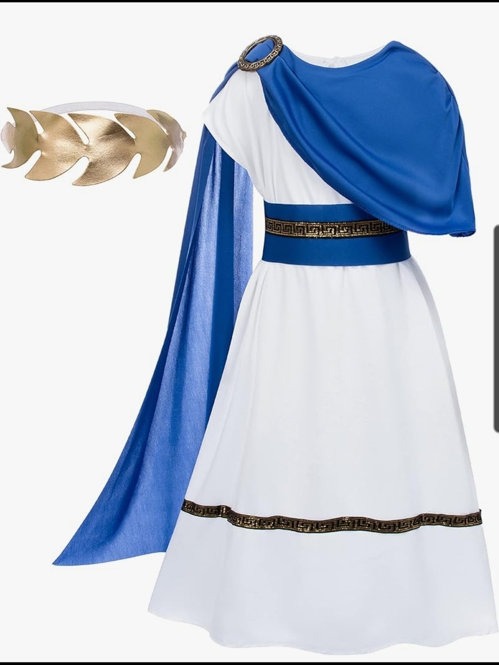 Kids Blue and White Roman Goddess Toga Costume Fits8-12 Years Olds